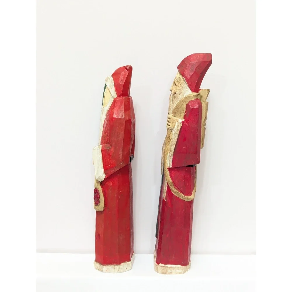 MIDWEST CANNON FALLS Carved Wooden Santa Set of 2 Folk Art Primitive Christmas